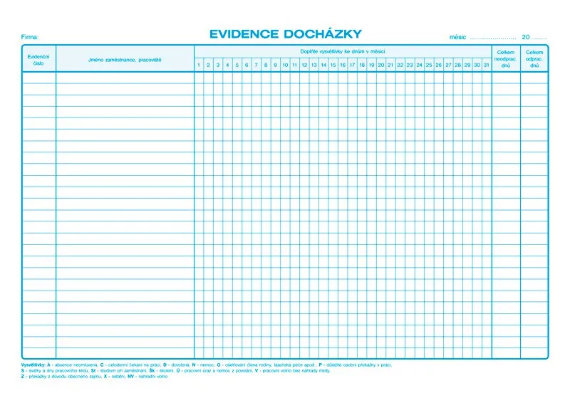 Główne zdjęcie produktu Evidence docházky A4 1150