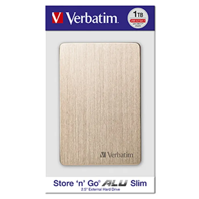 Główne zdjęcie produktu Externí pevný disk, Verbatim, 2,5", 1TB, Store,n,Go, USB 3.0, 53664, blistr, zlatá
