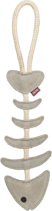 Główne zdjęcie produktu FishBone - rybí kost na laně, 43 cm, hračka pro psy, 100% pravá kůže/lano, šedá