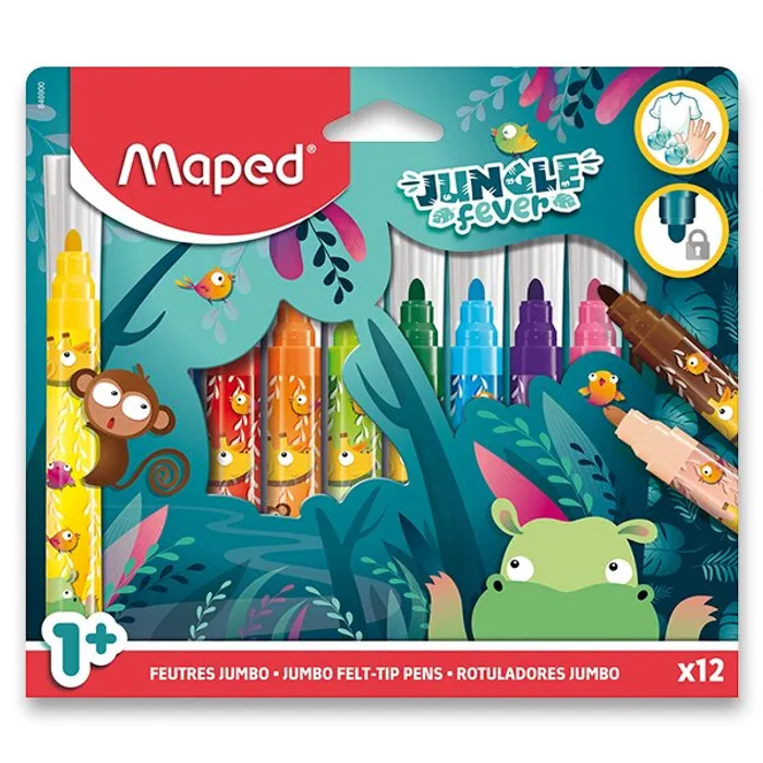 Główne zdjęcie produktu Fixy Maped Jumbo Jungle Fever 12 barev