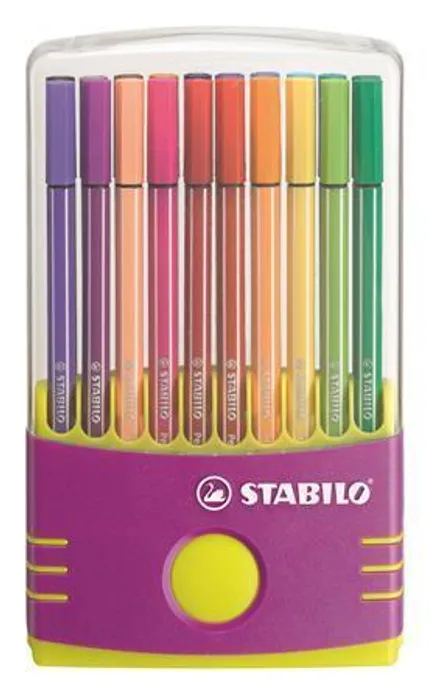 Główne zdjęcie produktu Fixy "Pen 68 ColorParade", sada, 20 různých barev, 1 mm, fialové plastové pouzdro, STABILO