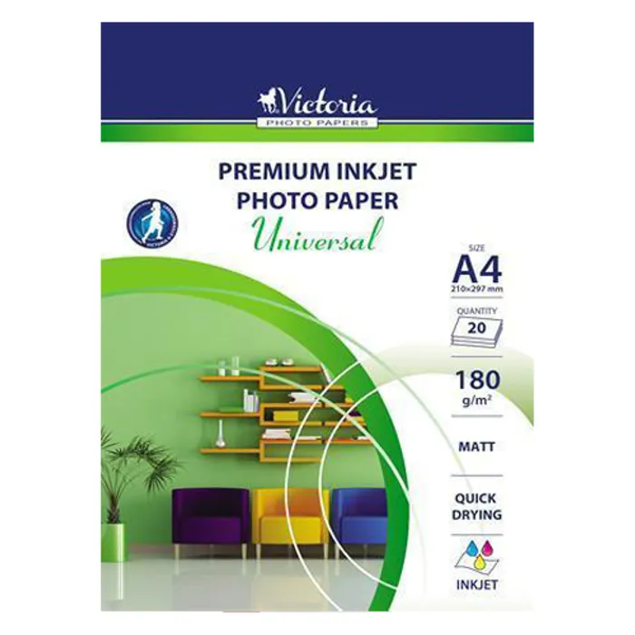 Główne zdjęcie produktu Fotografický papír "Universal", do inkoustové tiskárny, matný, A4, 180g, VICTORIA 20 listů