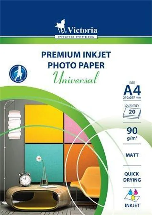 Główne zdjęcie produktu Fotografický papír "Universal", do inkoustové tiskárny, matný, A4, 90g, VICTORIA 20 listů