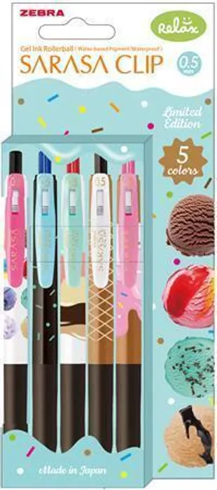 Główne zdjęcie produktu Gelové pero "Sarasa Clip Ice Cream", 5 různých barev, 0,33 mm, stiskací mechanismus, ZEBRA 82756