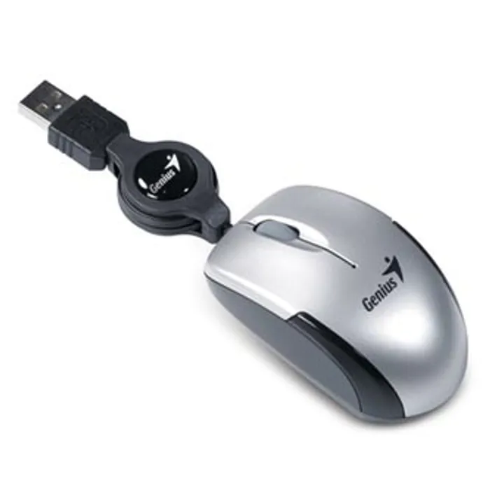 Główne zdjęcie produktu Genius Myš Micro Traveler V2, 1200DPI, optická, 3tl., 1 kolečko, drátová USB, stříbrná, M