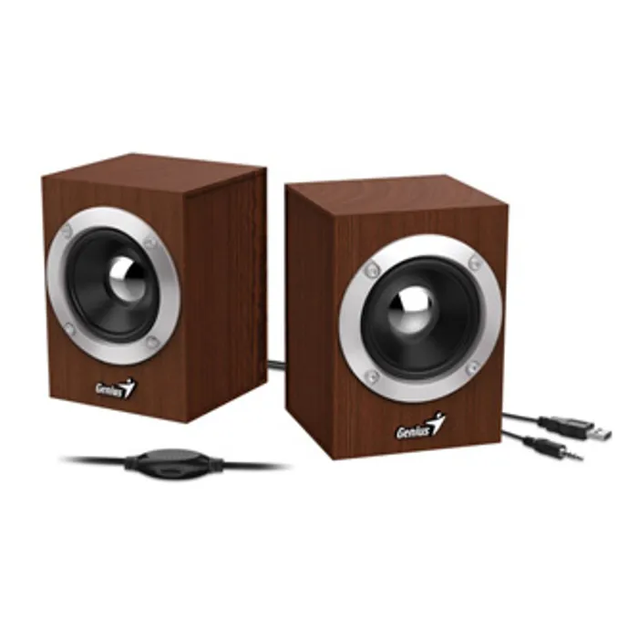 Główne zdjęcie produktu Genius reproduktory SP-HF280, 2.0, 6W, hnědé, regulace hlasitosti, 3,5 mm jack (USB), 100
