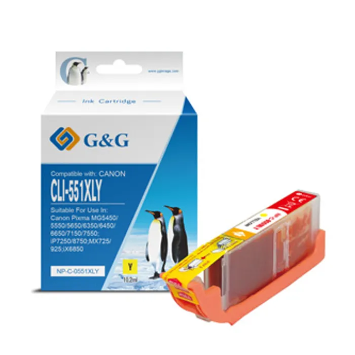 Główne zdjęcie produktu G&G kompatibilní ink s CLI551Y XL, yellow, 10,2ml, ml NP-C-0551XLY, high capacity, Canon