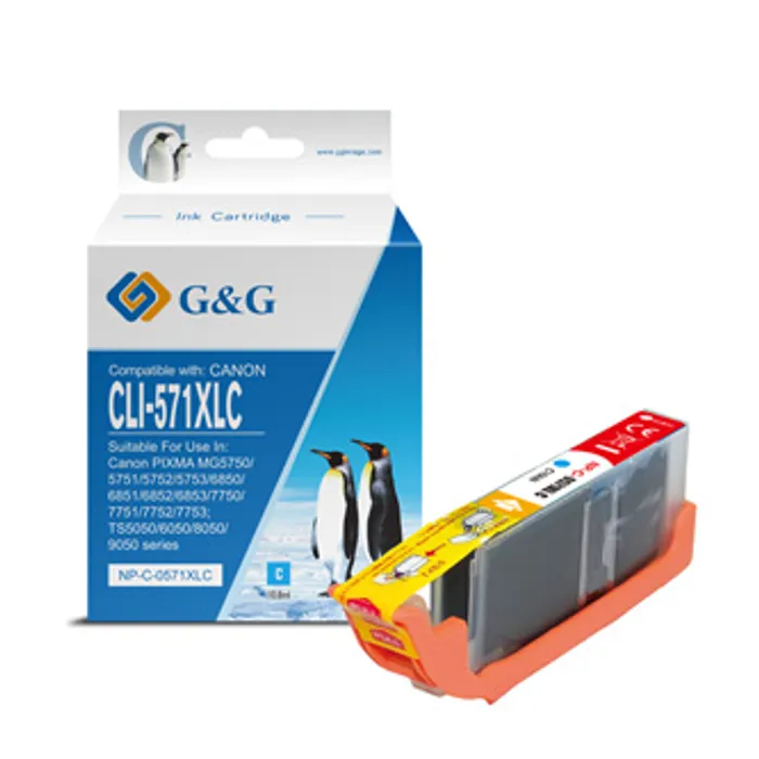 Główne zdjęcie produktu G&G kompatibilní ink s CLI571C XL, cyan, 10,8ml, ml NP-C-0CL571XLC, high capacity, Canon