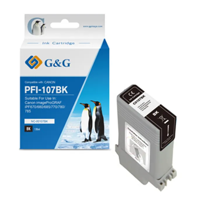 Główne zdjęcie produktu G&G kompatibilní ink s PFI107BK, black, 130ml, NC-00107BK, 6705B001, pro Canon iPF-680, 6