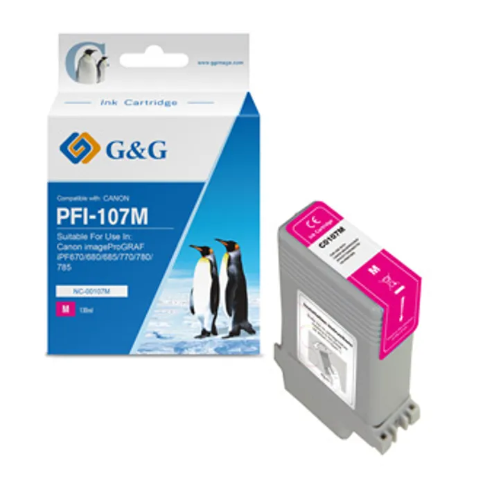 Główne zdjęcie produktu G&G kompatibilní ink s PFI107M, magenta, 130ml, NC-00107M, 6707B001, pro Canon iPF-680, 6
