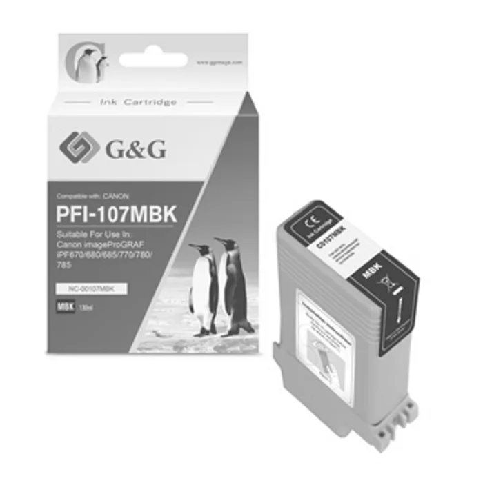 Główne zdjęcie produktu G&G kompatibilní ink s PFI107MBK, matte black, 130ml, NC-00107MBK, 6704B001, pro Canon iP