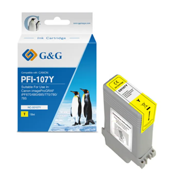 Główne zdjęcie produktu G&G kompatibilní ink s PFI107Y, yellow, 130ml, NC-00107Y, 6708B001, pro Canon iPF-680, 68