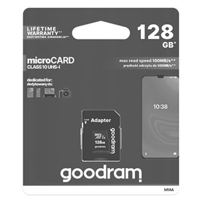 Główne zdjęcie produktu Goodram Micro Secure Digital Card, 128GB, micro SDXC, M1AA-1280R12, UHS-I U1 (Class 10),