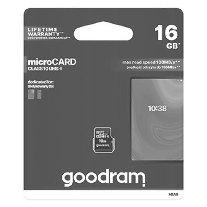 Główne zdjęcie produktu Goodram Micro Secure Digital Card, 16GB, micro SDHC, M1A0-0160R12, UHS I, pro archivaci d