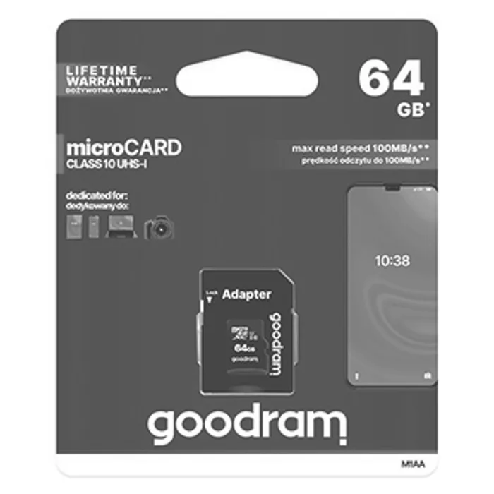 Główne zdjęcie produktu Goodram Micro Secure Digital Card, 64GB, micro SDXC, M1AA-0640R12, UHS-I U1 (Class 10), s