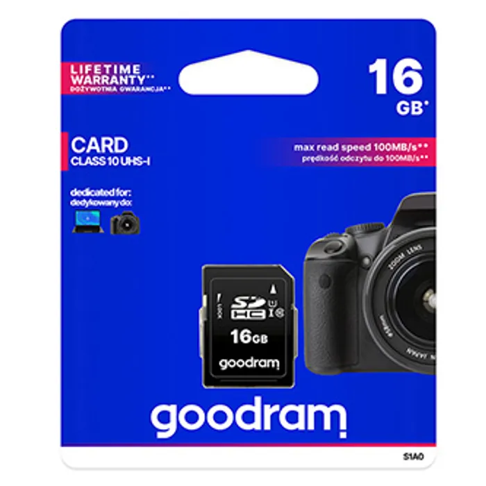 Główne zdjęcie produktu Goodram Secure Digital Card, 16GB, SDHC, S1A0-0160R11, UHS-I U1 (Class 10)