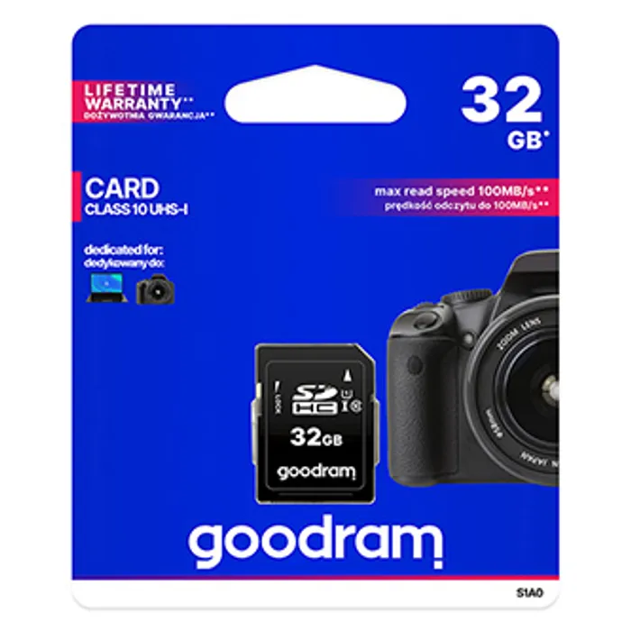 Główne zdjęcie produktu Goodram Secure Digital Card, 32GB, SDHC, S1A0-0320R12, UHS-I U1 (Class 10)