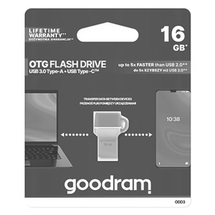 Główne zdjęcie produktu Goodram USB flash disk OTG, USB 3.0 (3.2 Gen 1), 16GB, ODD3, modrý, ODD3-0160B0R11, USB A