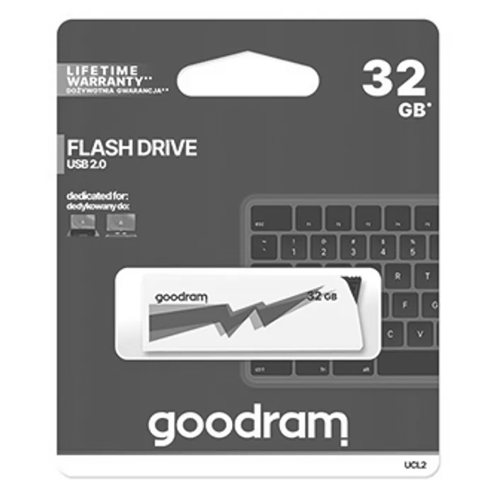 Główne zdjęcie produktu Goodram USB flash disk, USB 2.0, 32GB, UCL2, bílý, UCL2-0320W0R11, USB A, vysouvací konek