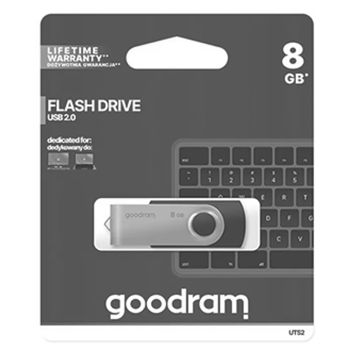 Główne zdjęcie produktu Goodram USB flash disk, USB 2.0, 8GB, UTS2, černý, UTS2-0080K0R11, USB A, s otočnou krytk