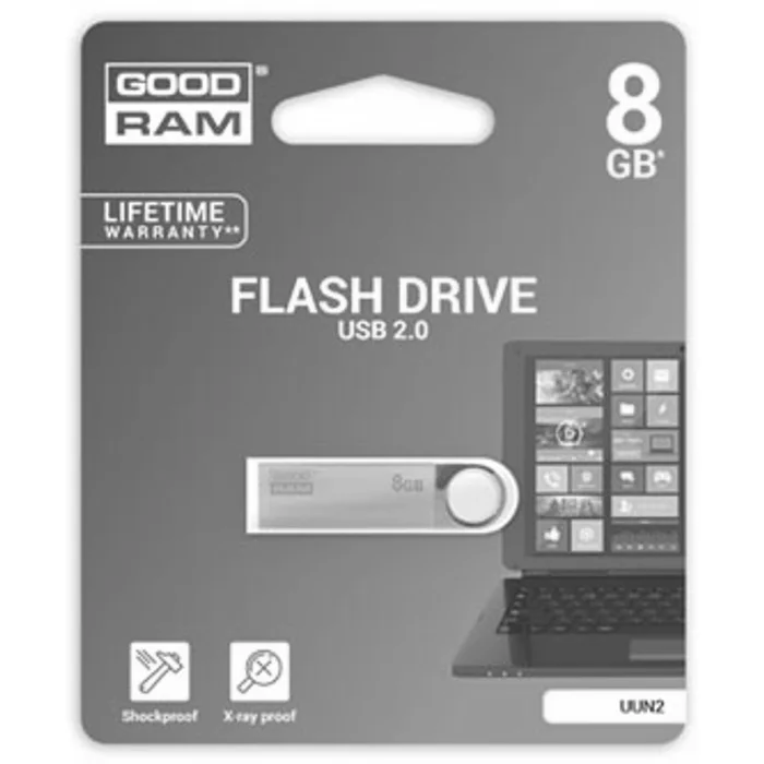 Główne zdjęcie produktu Goodram USB flash disk, USB 2.0, 8GB, UUN2, stříbrný, UUN2-0080S0R11, USB A, s poutkem