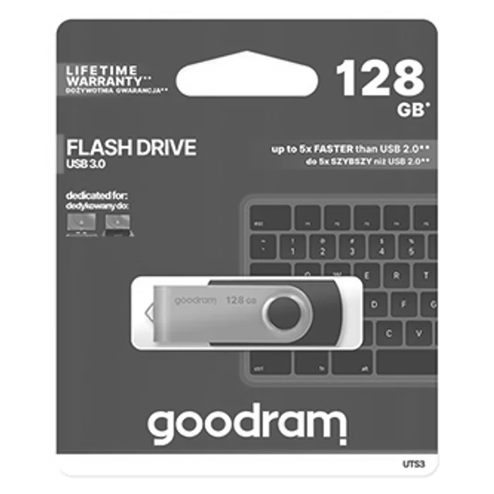 Główne zdjęcie produktu Goodram USB flash disk, USB 3.0 (3.2 Gen 1), 128GB, UTS3, černý, UTS3-1280K0R11, USB A, s