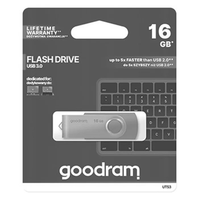 Główne zdjęcie produktu Goodram USB flash disk, USB 3.0 (3.2 Gen 1), 16GB, UTS3, červený, UTS3-0160R0R11, USB A,