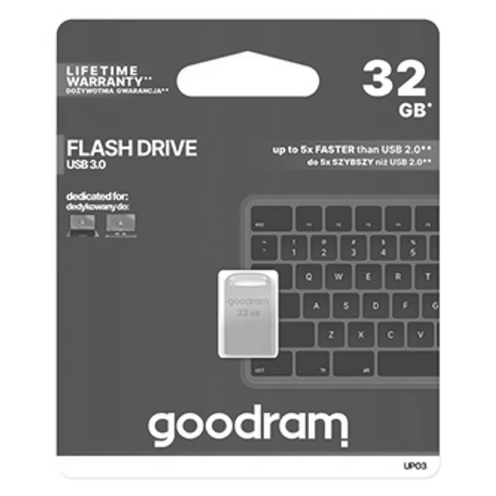 Główne zdjęcie produktu Goodram USB flash disk, USB 3.0 (3.2 Gen 1), 32GB, UPO3, stříbrný, UPO3-0320S0R11, USB A,