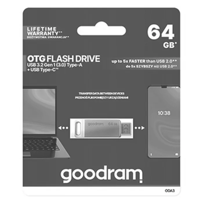 Główne zdjęcie produktu Goodram USB flash disk, USB 3.0 (3.2 Gen 1), 64GB, ODA3, stříbrný, ODA3-0640S0R11, USB A