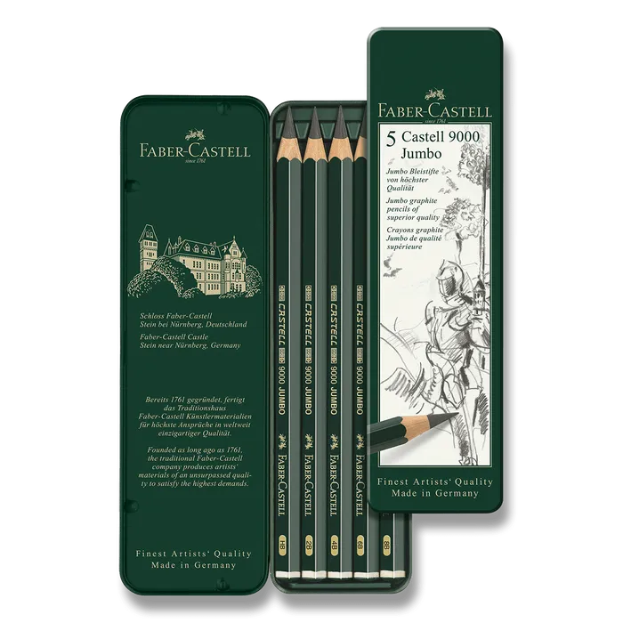 Główne zdjęcie produktu Grafitová tužka Castell 9000 Jumbo plechová krabička 5ks Faber Castell (119305)