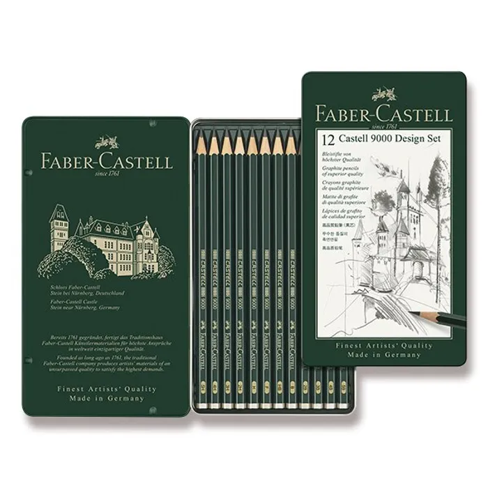 Główne zdjęcie produktu Grafitová tužka Castell 9000, plechová krabička 12 ks, Faber-Castell 119064