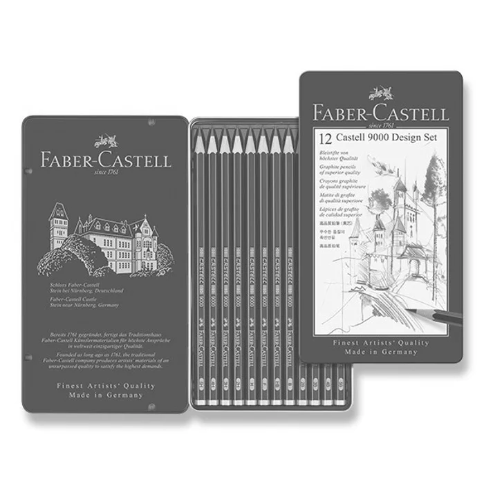 Główne zdjęcie produktu Grafitová tužka Castell 9000, plechová krabička 12 ks, Faber-Castell 119064