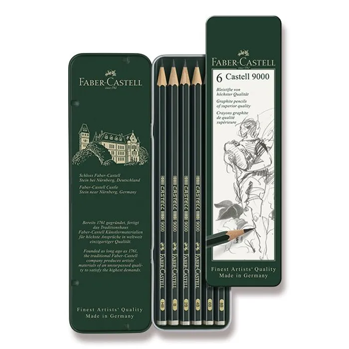 Główne zdjęcie produktu Grafitová tužka Faber-Castell Castell 9000 6 ks, plechová krabička