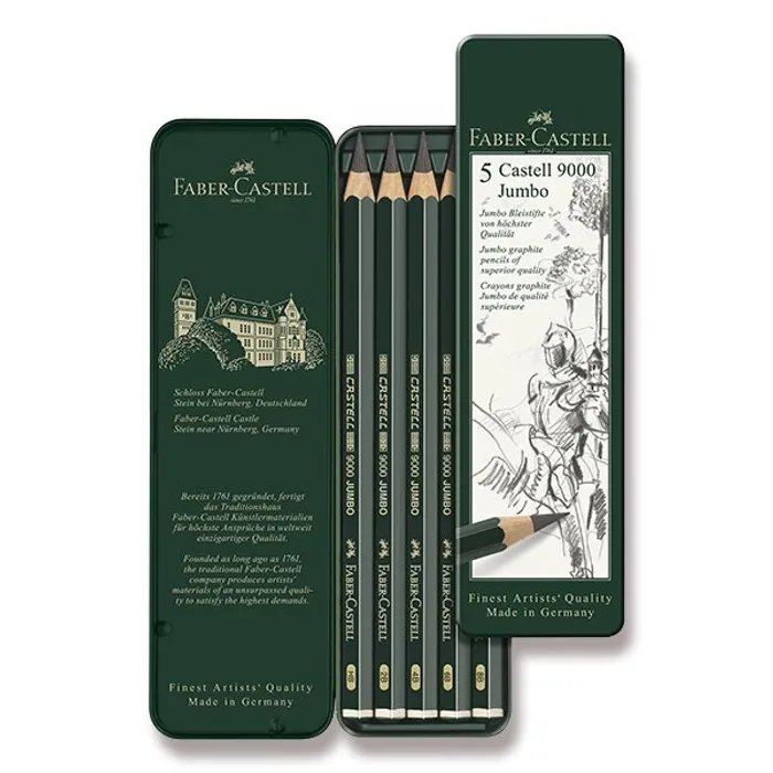 Główne zdjęcie produktu Grafitová tužka Faber-Castell Castell 9000 Jumbo 5 ks, plechová krabička