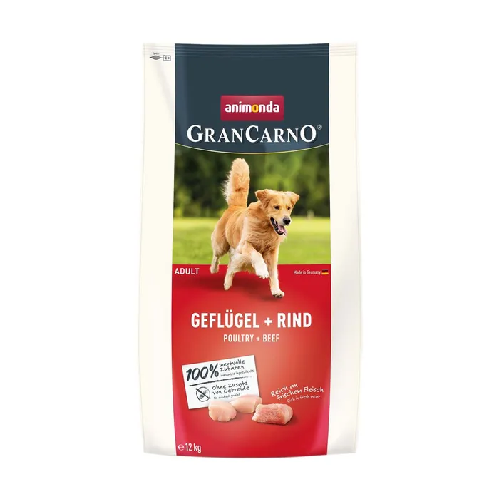 Główne zdjęcie produktu GranCarno Dog DryFood Adult s drůbežím a hovězím masem, 12 kg