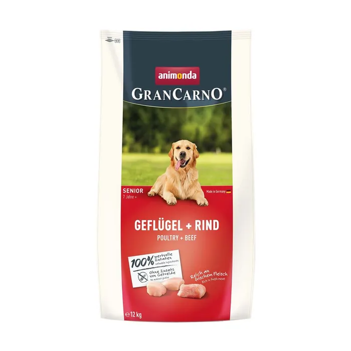 Główne zdjęcie produktu GranCarno Dog DryFood Senior s drůbežím a hovězím masem, 12 kg