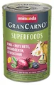 Następne zdjęcie produktu GRANCARNO Superfoods wołowina, burak, jeżyny, mniszek lekarski 400 g dla psów