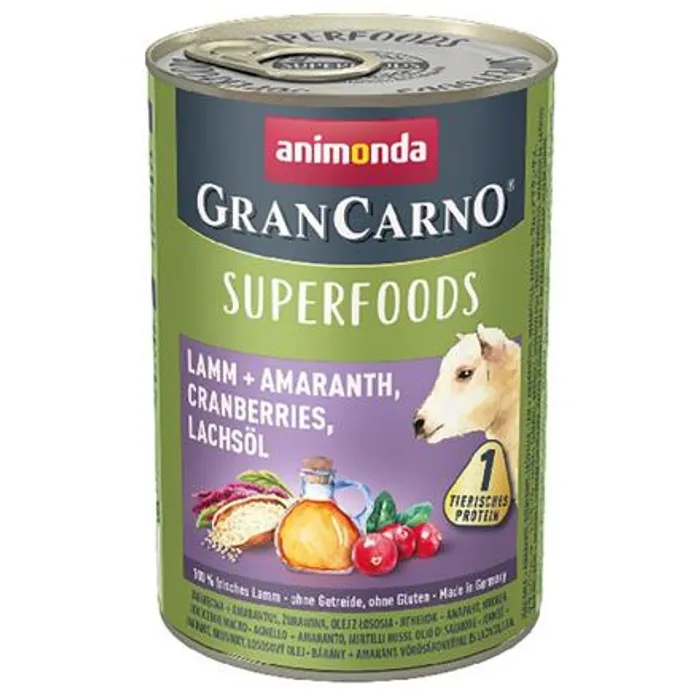 Główne zdjęcie produktu GRANCARNO Superfoods jehněčí,amarant,brusinky,los.olej 400 g pro psy
