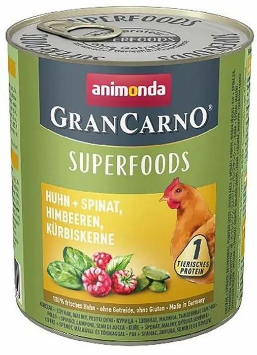 Główne zdjęcie produktu GRANCARNO Superfoods kuře,špenát,maliny,dýňová semínka 800 g pro psy