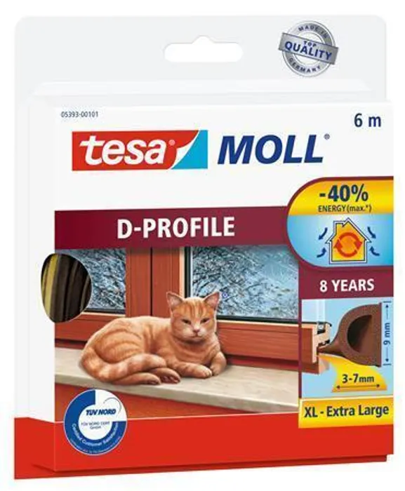 Główne zdjęcie produktu Gumové těsnění "tesamoll® D profil 5393", hnědá, 9 mm x 6 m, TESA