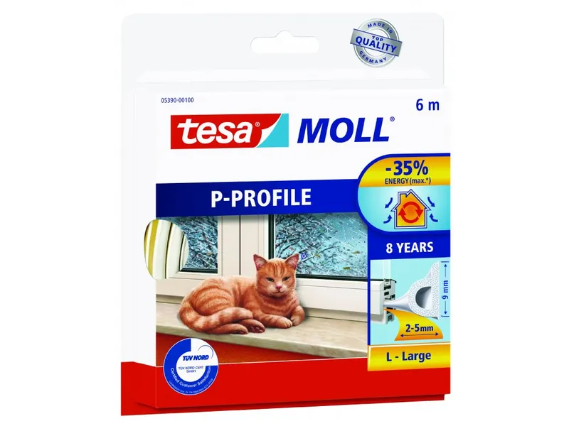 Główne zdjęcie produktu Gumové těsnění "tesamoll® P profil 5390", bílá, 9 mm x 6 m, TESA