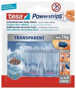 Haczyki z paskiem samoprzylepnym Powerstrips® 58813, przezroczyste, duże, TESA