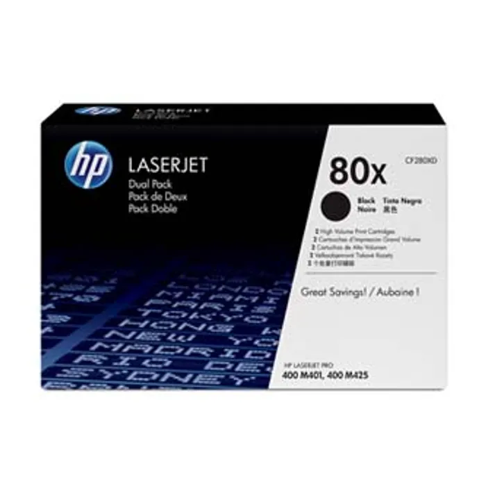 Główne zdjęcie produktu HP originální toner CF280XD, black, 6900str., HP 80X, HP LaserJet+, N, dual pack, 2000g,