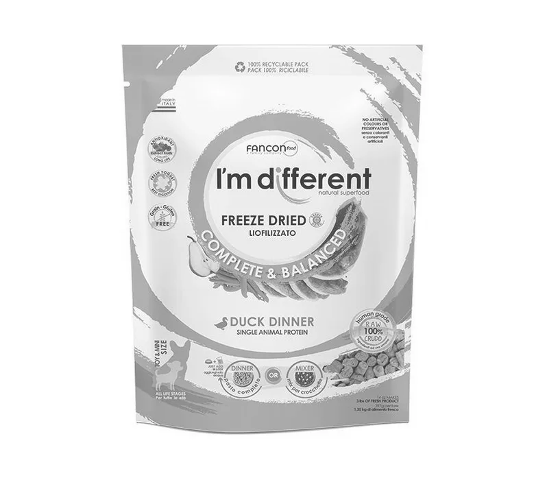 Główne zdjęcie produktu I´M DIFFERENT Duck DINNER, mrazem sušené raw krmivo s kachnou, 397 g