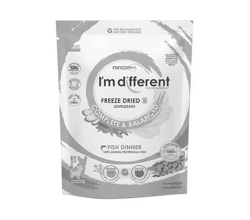 Główne zdjęcie produktu I´M DIFFERENT Fish DINNER, mrazem sušené raw krmivo s rybou, 397 g