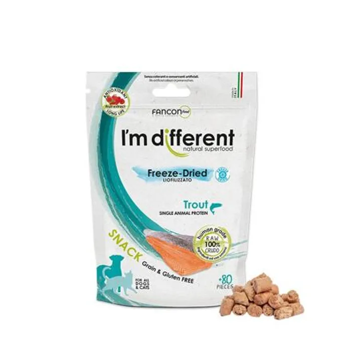 Główne zdjęcie produktu I´M DIFFERENT SNACK pstruh - mrazem sušený pamlsek, 40 g