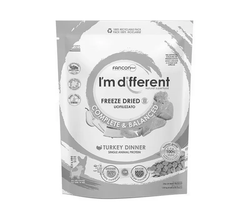 Główne zdjęcie produktu I´M DIFFERENT Turkey DINNER, mrazem sušené raw krmivo s krůtou, 156 g