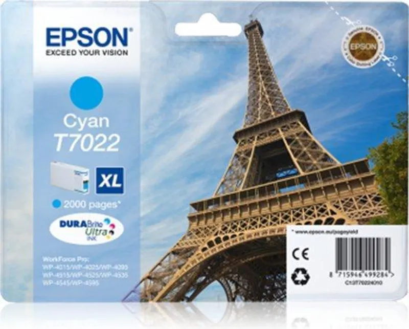 Główne zdjęcie produktu Inkjet. cart., cyanová, 21,3 ml, pro WorkForce Pro 4015, 4095, 4525 tiskárny, EPSON