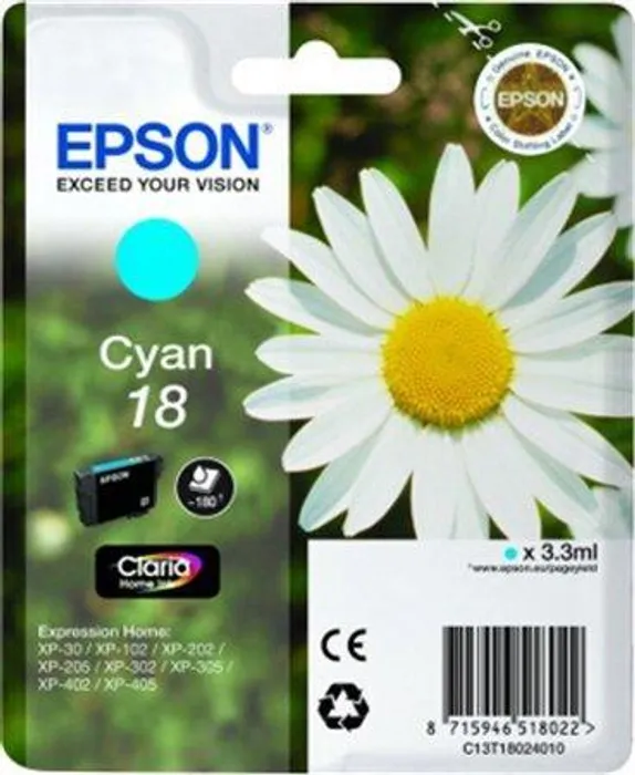 Główne zdjęcie produktu Inkoustová cart. pro tiskárny "XP 30, 102, 202, 205", EPSON Cyan, 3,3ml