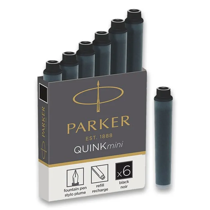 Główne zdjęcie produktu Inkoustové bombičky krátké černé PARKER [6 ks]